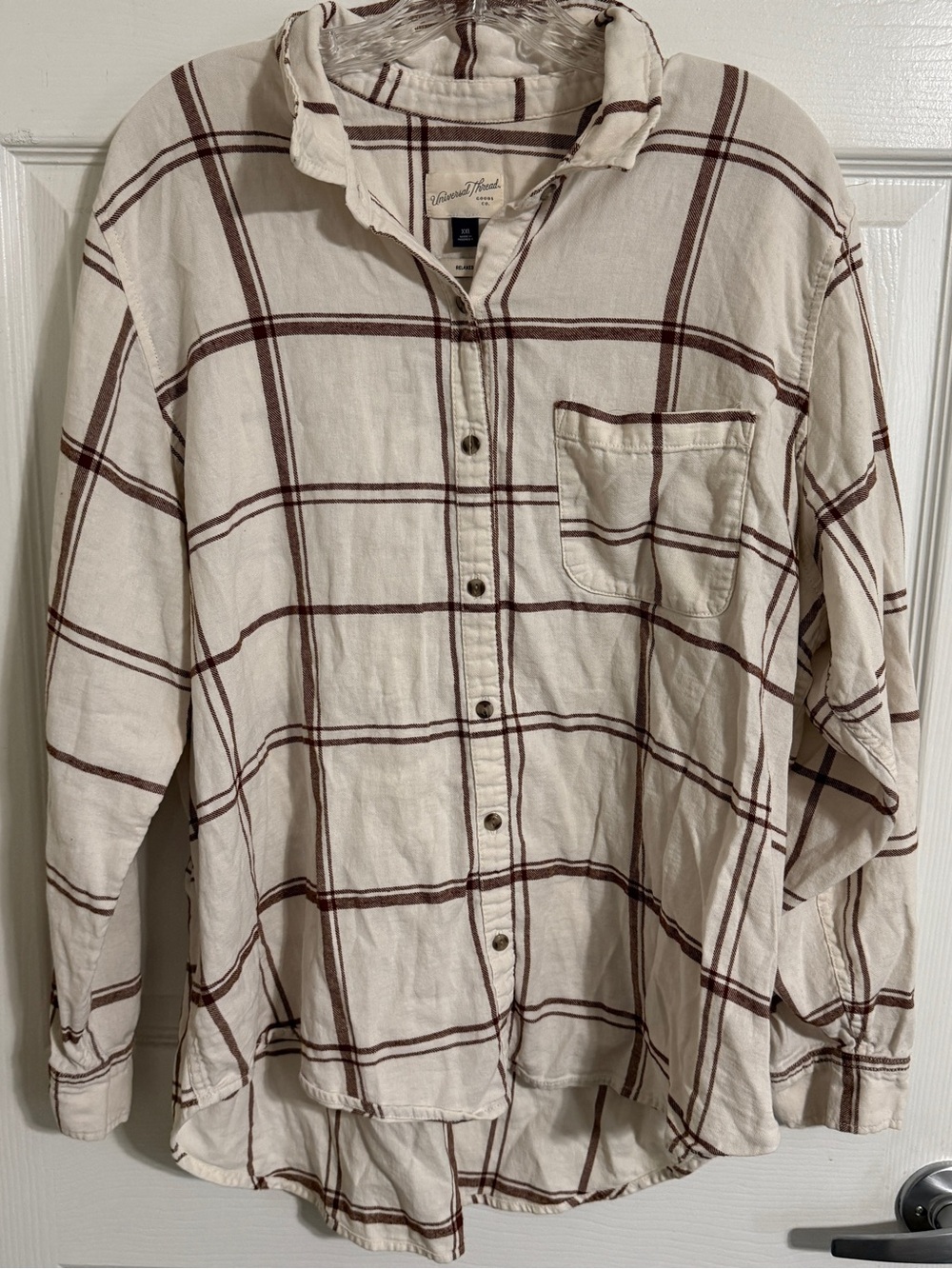 Universal Thread Cream Plaid Button-Front Shirt